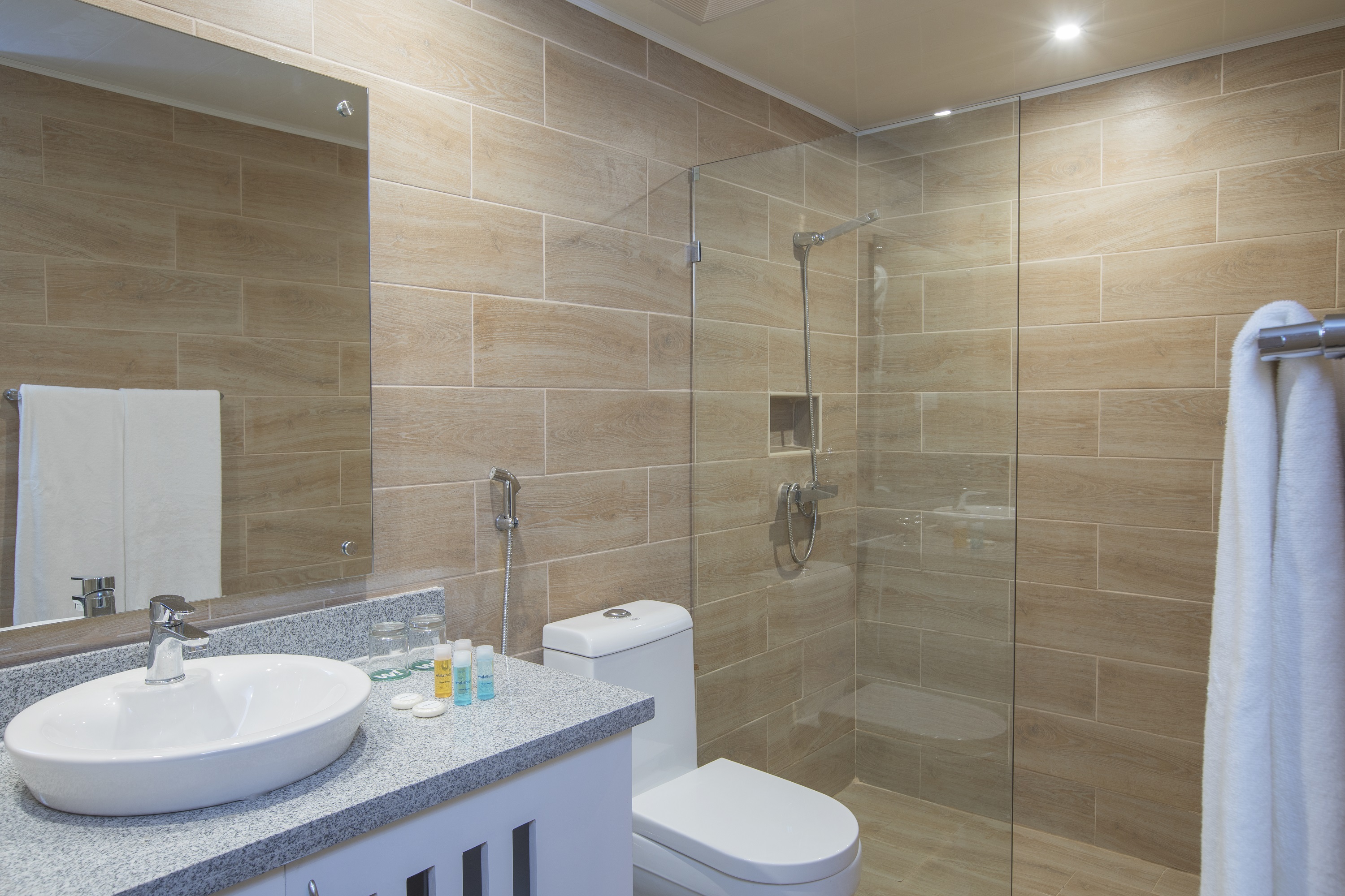 apartment pool view bathroom